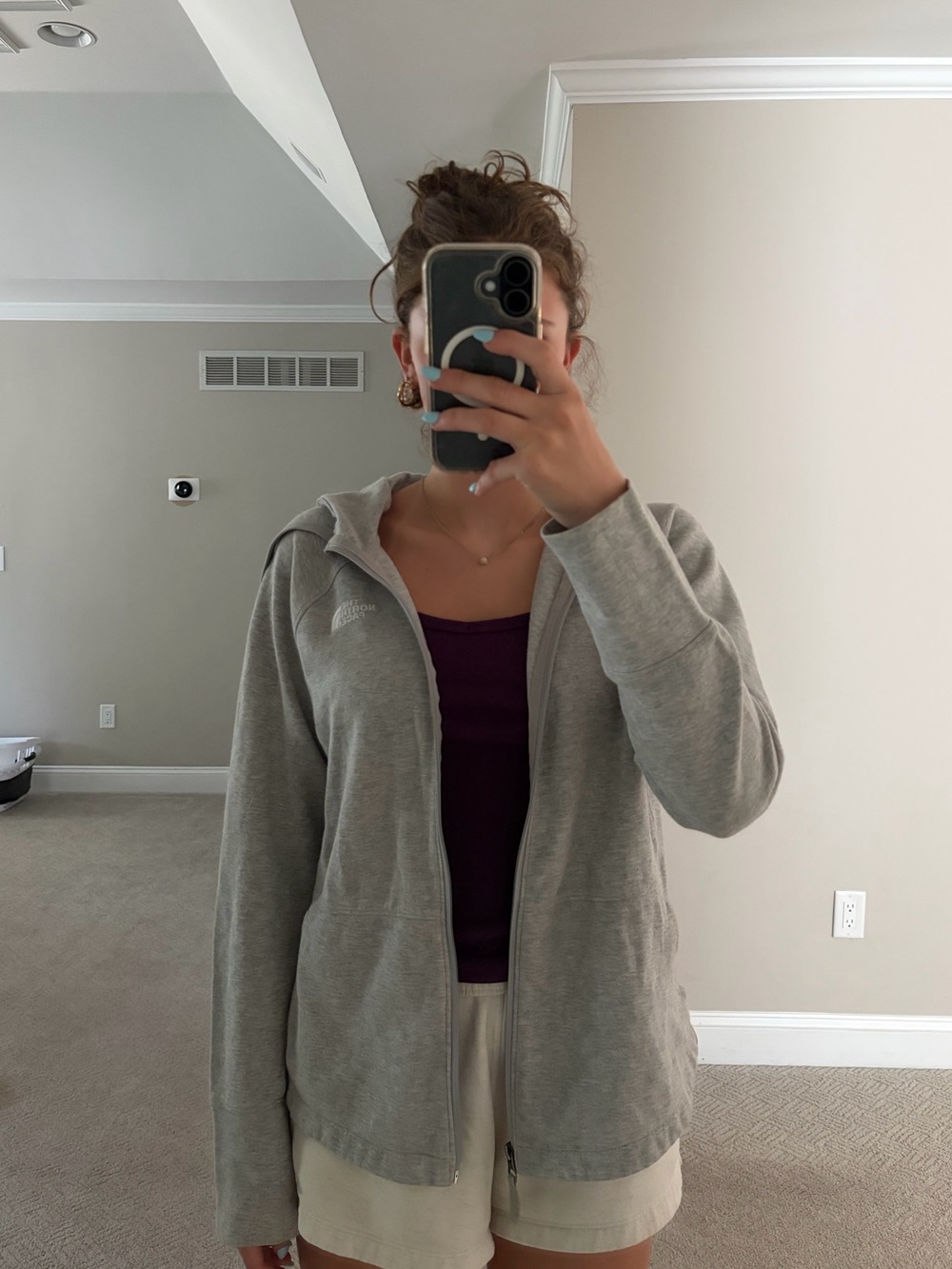 The North Face Light Gray Zip-Up Hooded Women’s Top - Picture 3 of 7
